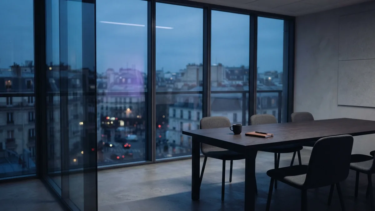 Quiet glass meeting room set for a careful business plan review
