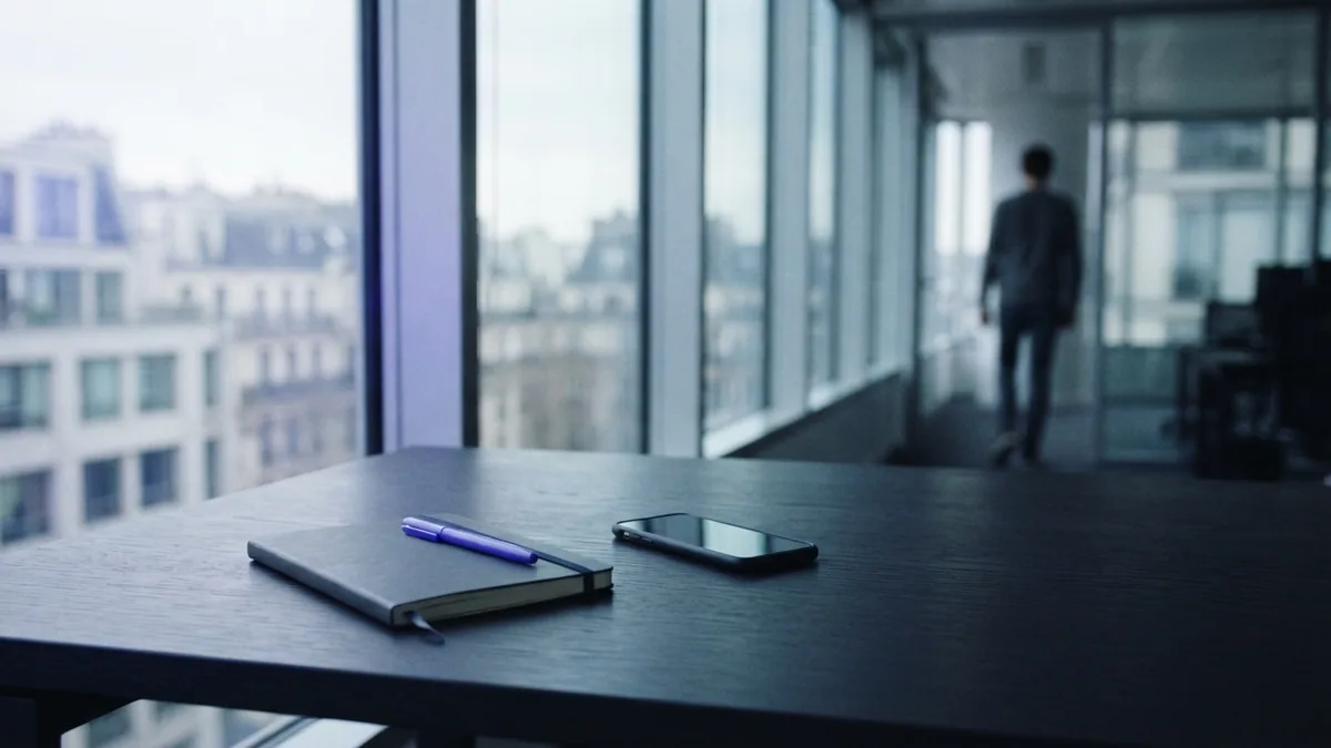 Phone and notebook in a bright office, representing app discovery and launch planning