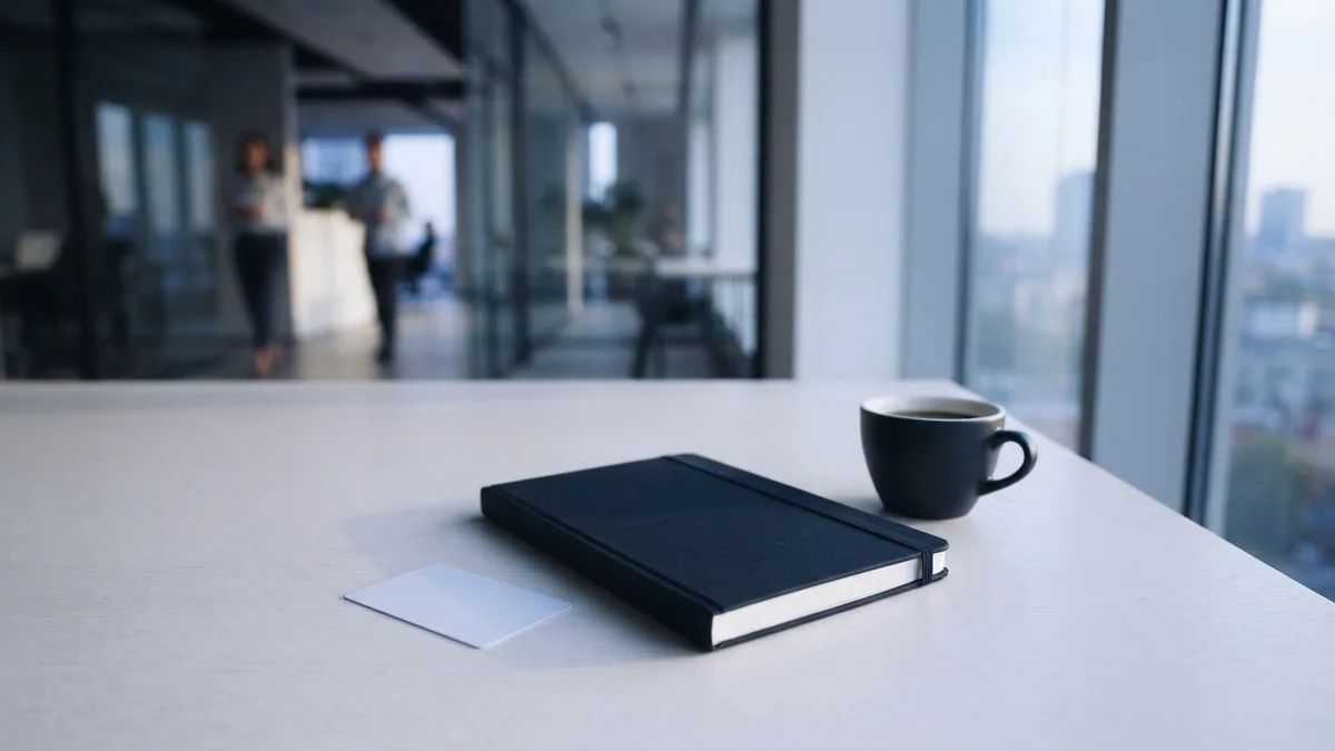 Build a record with suitable accounts A plain payment card and notebook on a pale desk in a quiet office