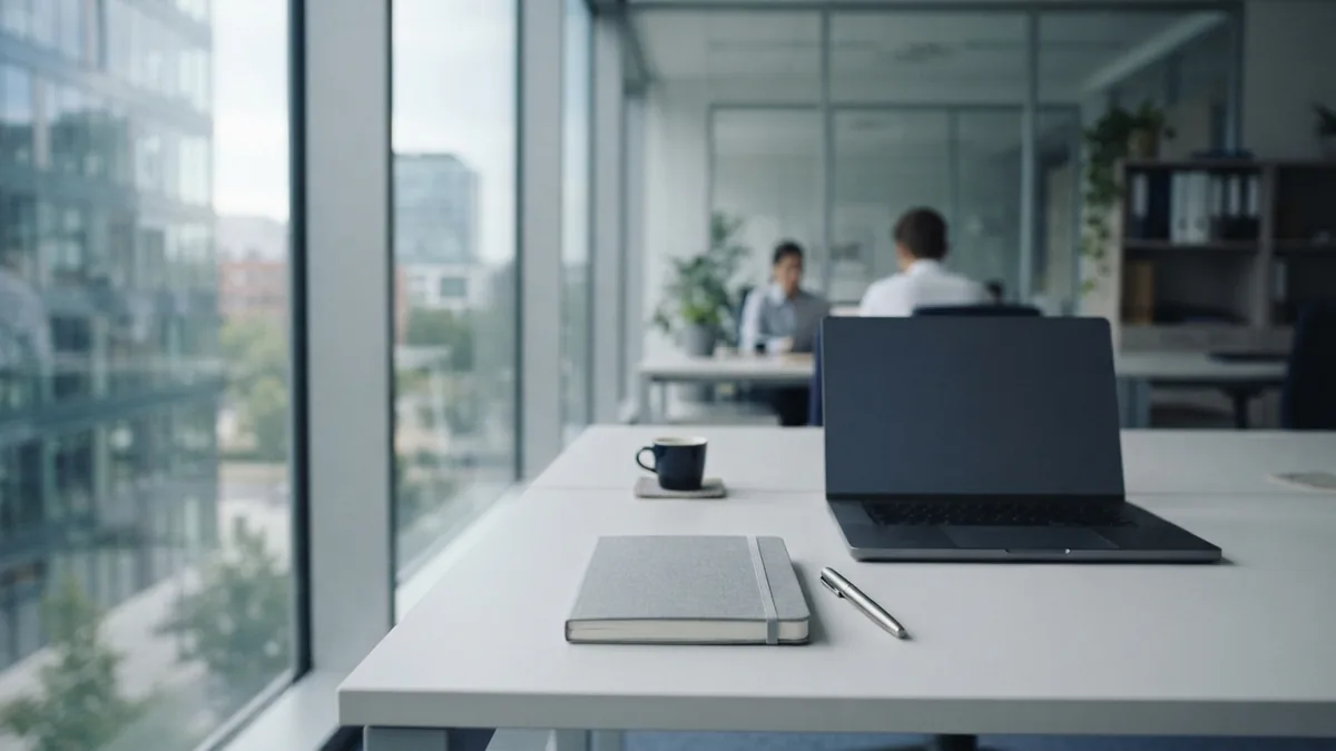 Organized office desk with a notebook ready for thoughtful business follow-up