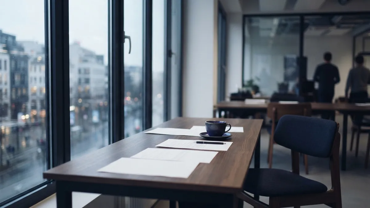 Empty co-working desk in a European office for growing businesses