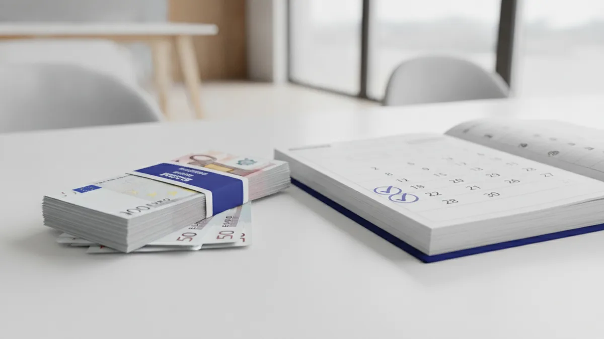 On-time payment habits Bills and a calendar showing on-time payment routine for business accounts