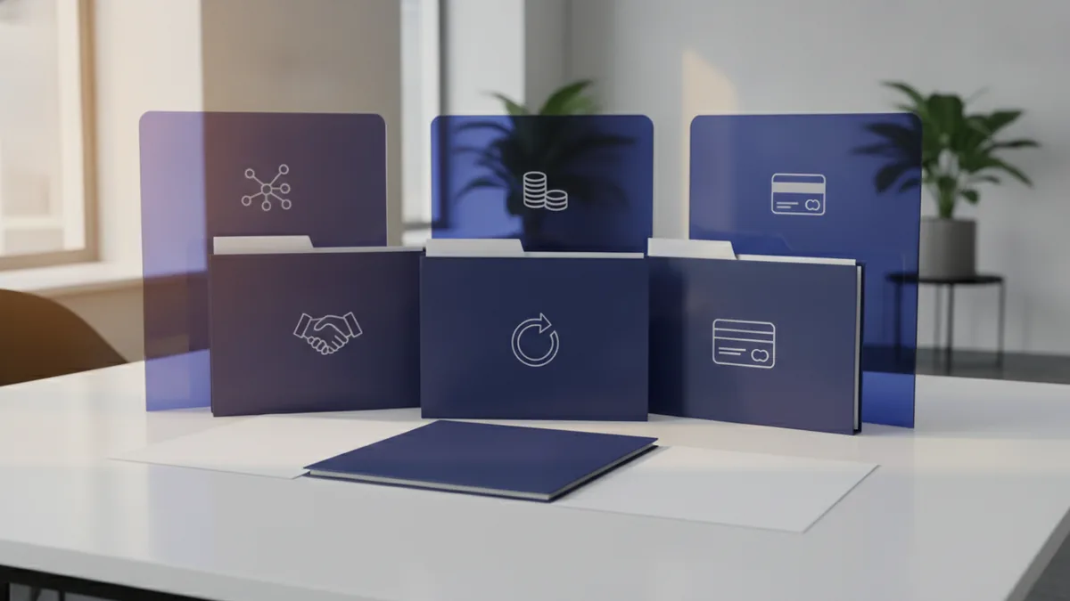 Organized business account folders representing trade lines, loans, and cards
