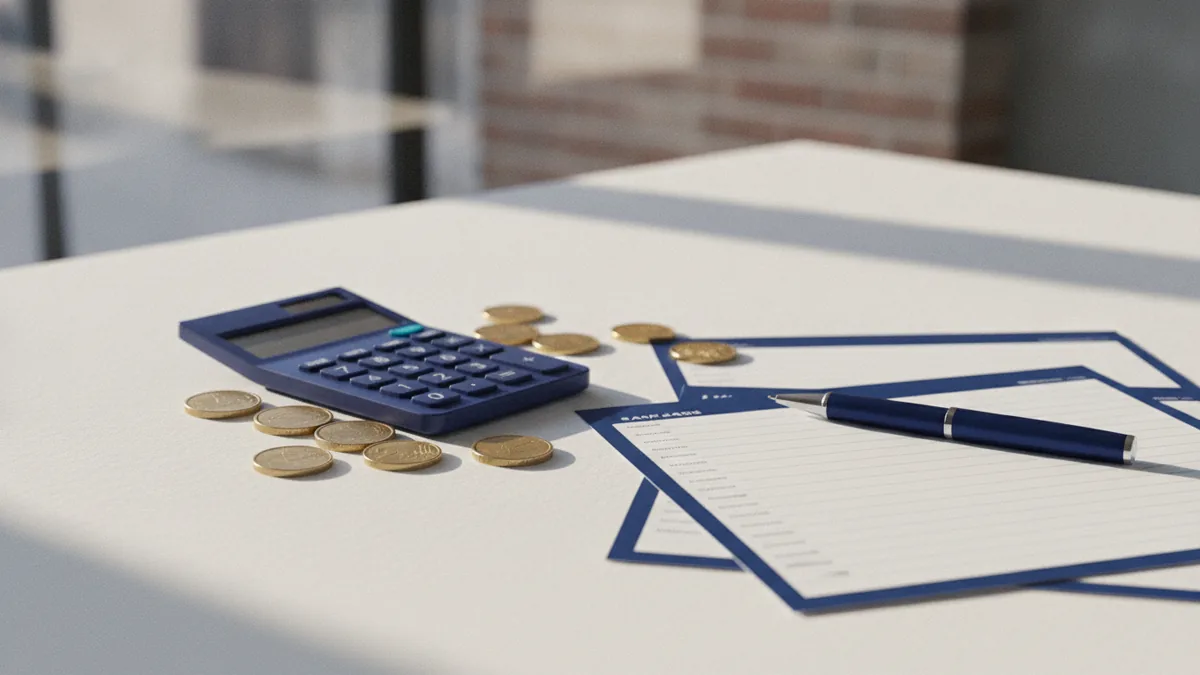 Estimating business insurance costs Calculator and financial papers showing a small business insurance budget review