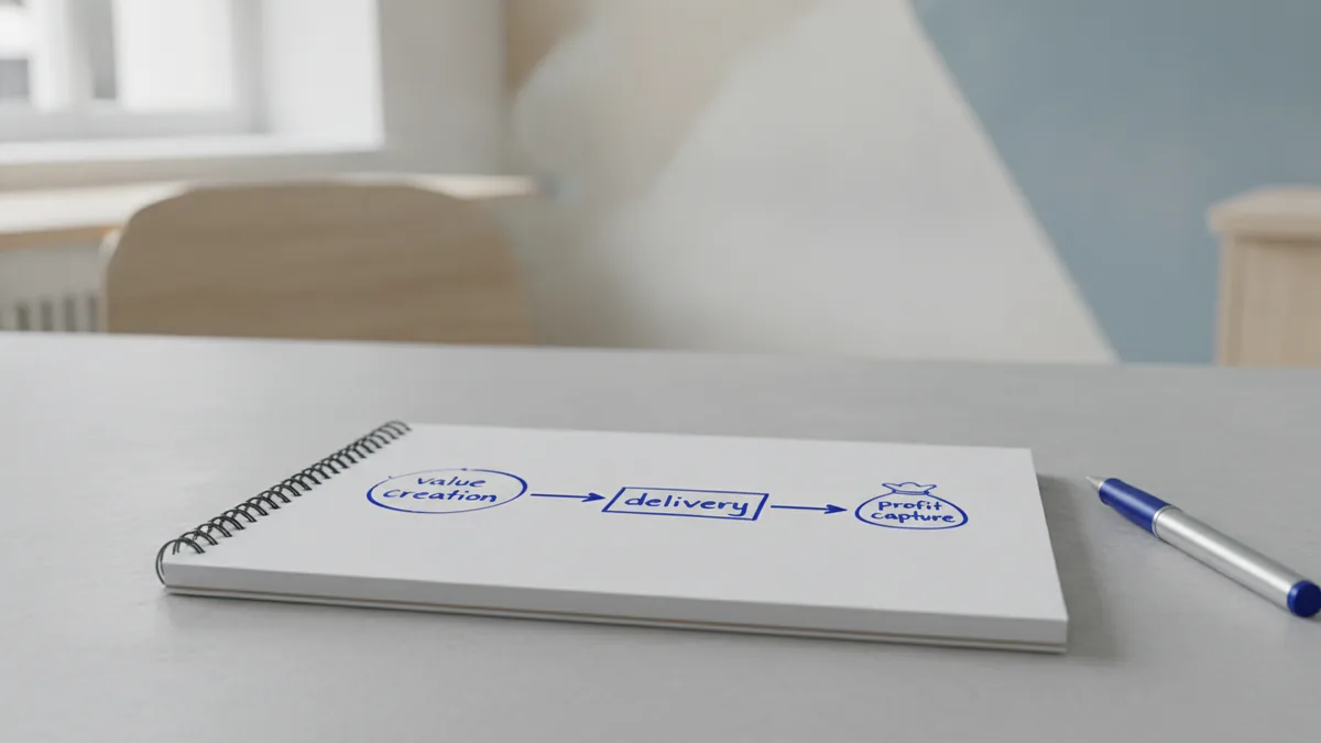 Notebook diagram showing customer value, delivery, and profit capture logic.
