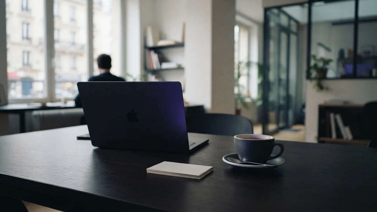 European co-working desk prepared for focused business model planning and customer research