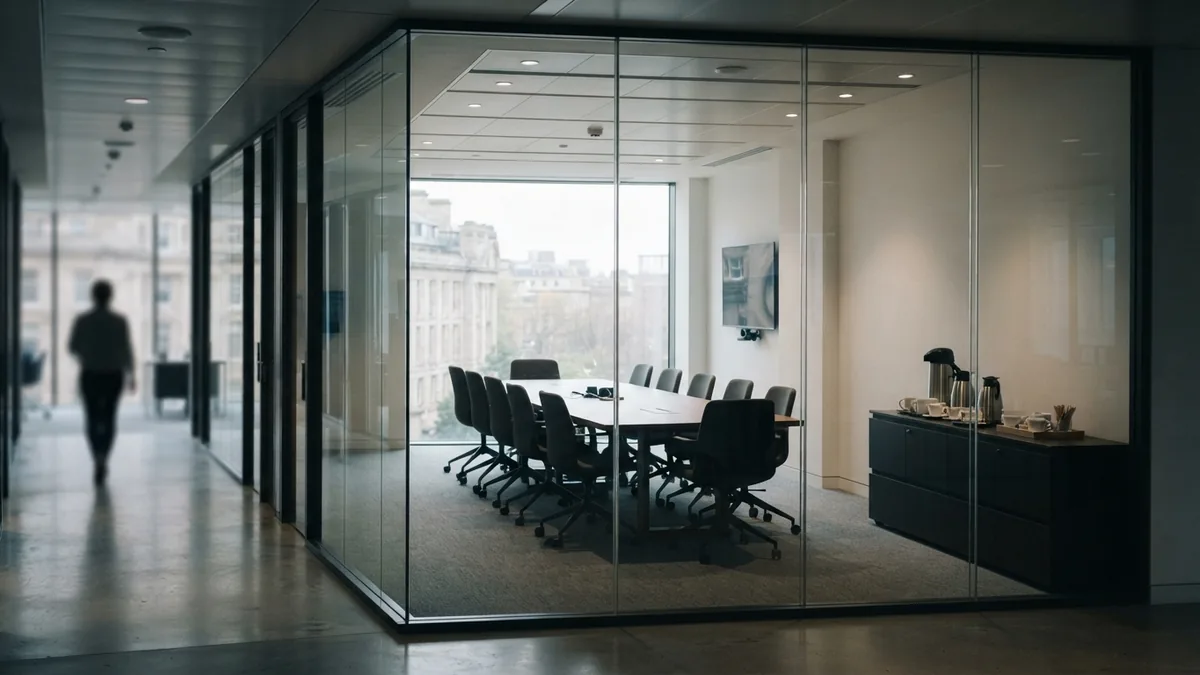 Glass boardroom prepared for a structured business process review