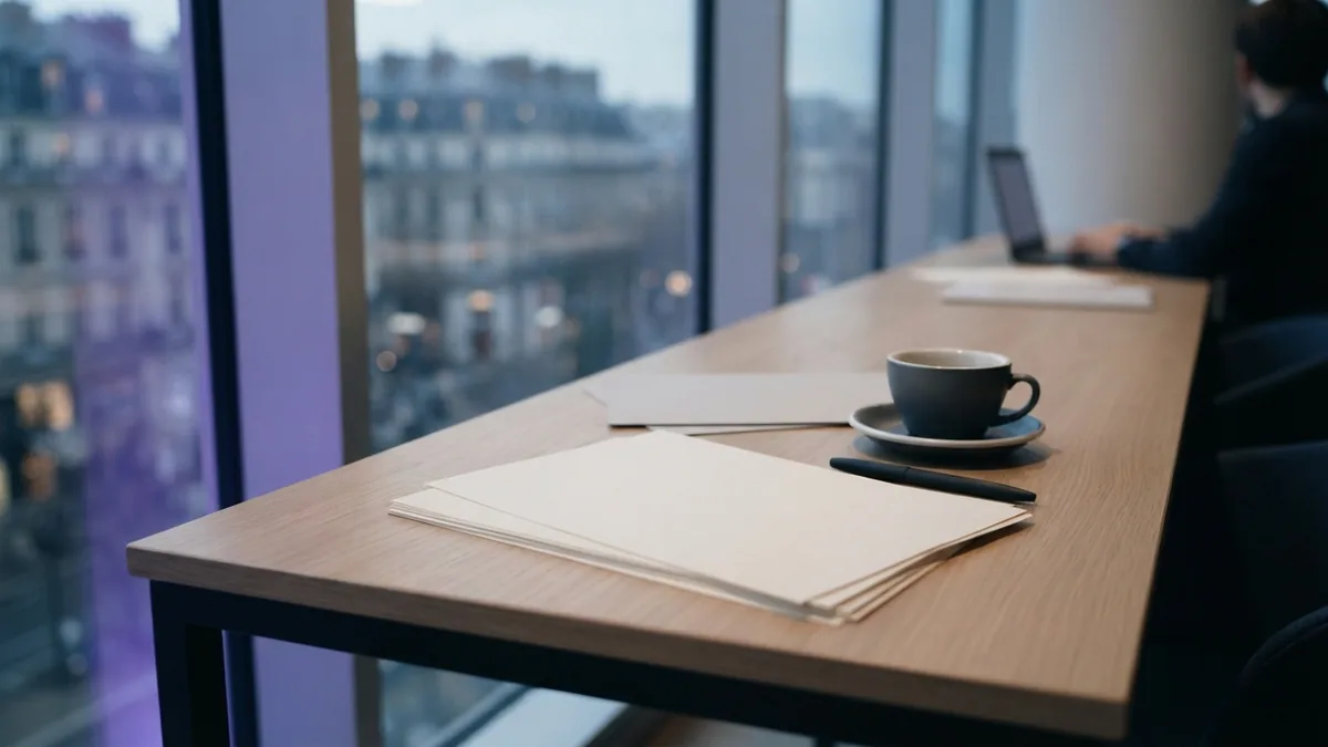 Modern co-working desk arranged for reviewing important business filing dates