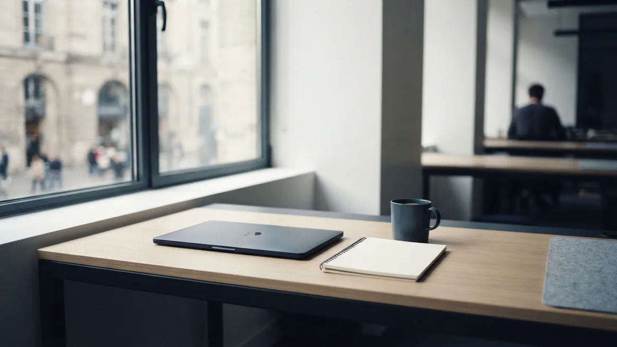 Workspaces and business forms A neat co-working desk that evokes different business forms and ways of working