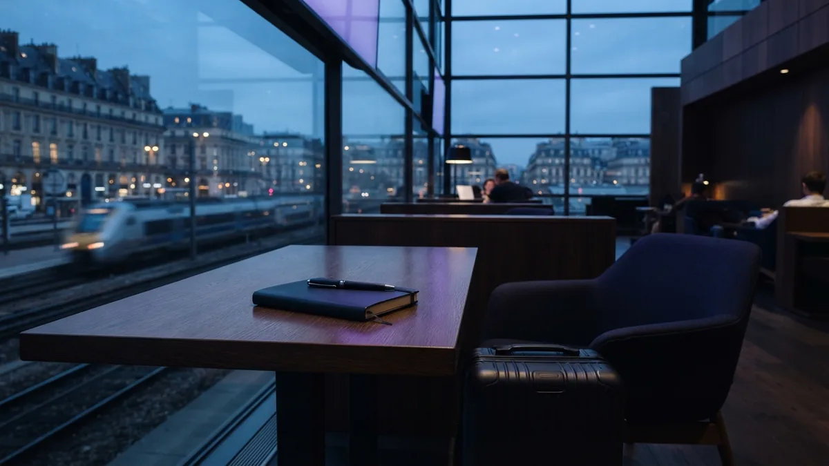 European travel setting with a work table and business trip essentials