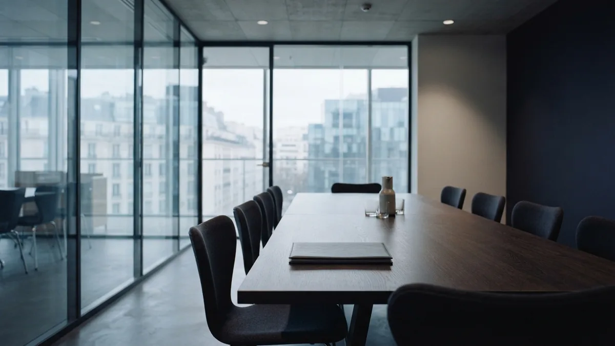 Planning for the trade-offs of shared ownership Empty boardroom prepared for careful decisions about ownership and company risk
