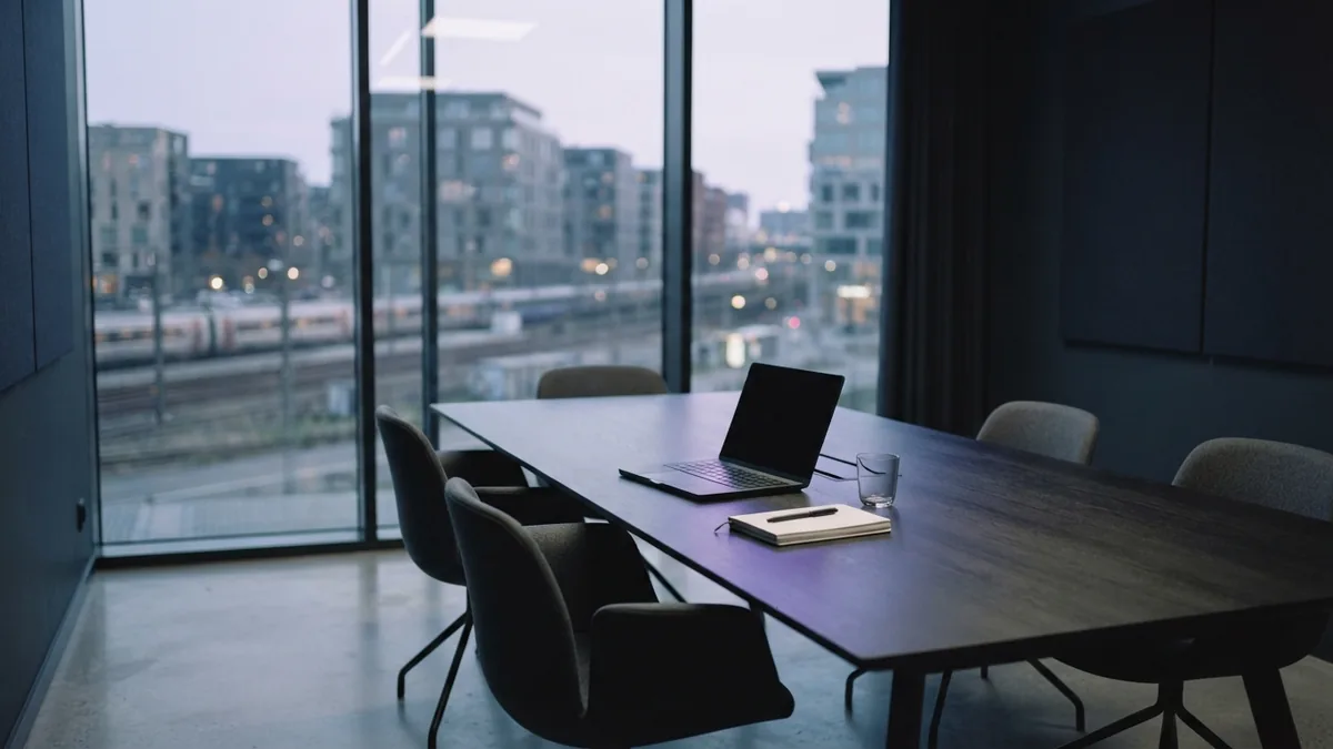 A quiet room for risk review Empty modern meeting room prepared for a careful startup risk review