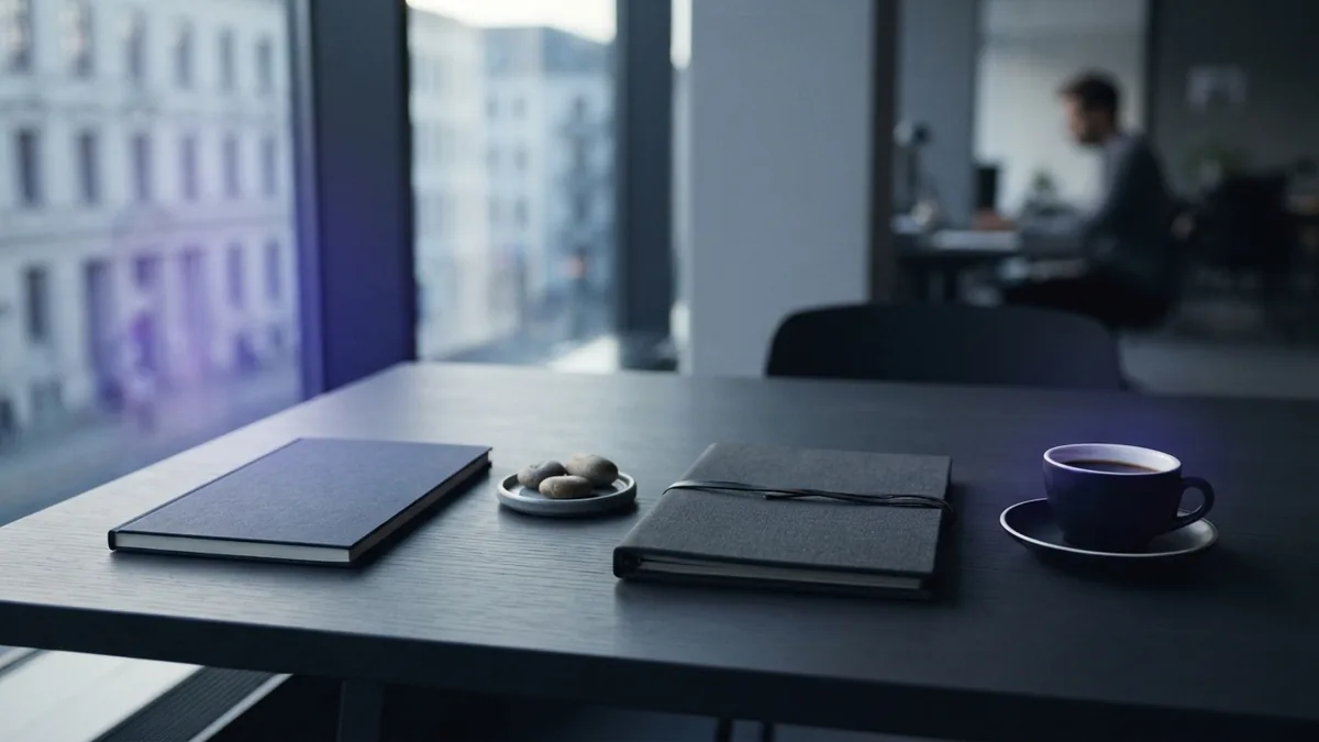 Minimal office desk arranged for careful business cash planning