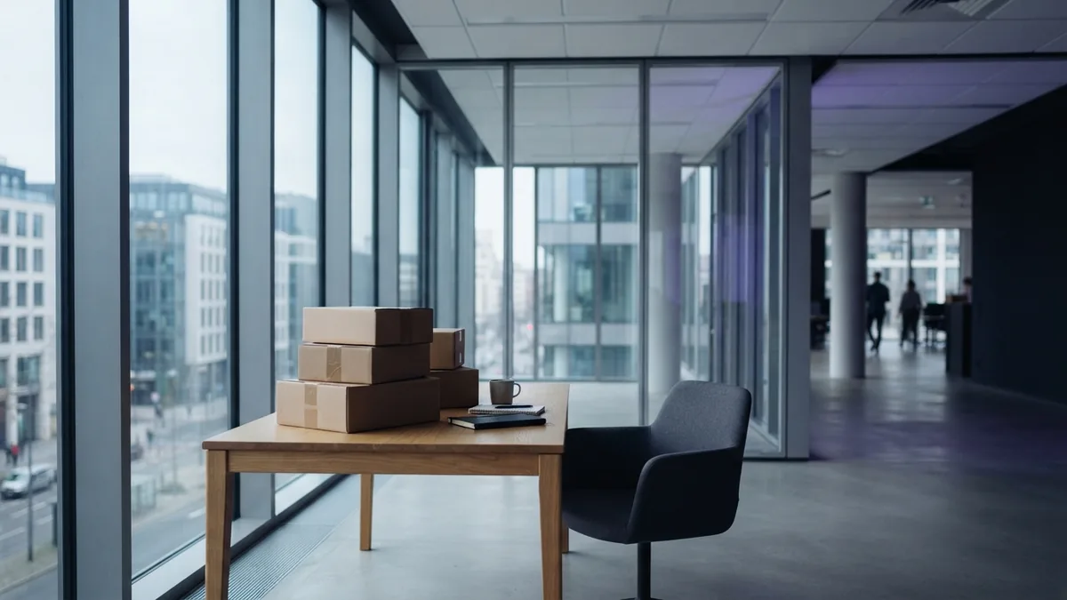 Neat shared office with plain parcels prepared for startup operations