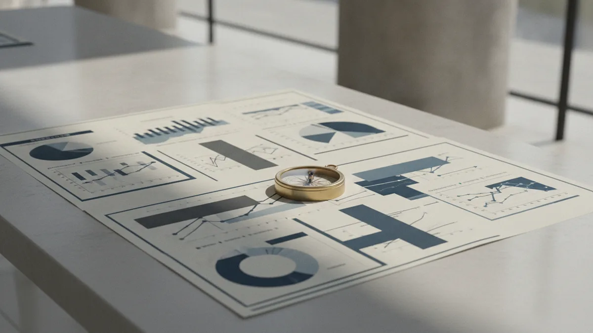Market research and direction Charts and notes on a desk representing market research and strategy