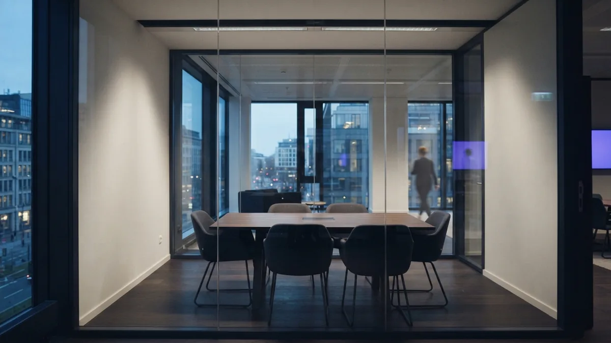 A meeting room for business planning Empty meeting room with a long table in a modern small business office