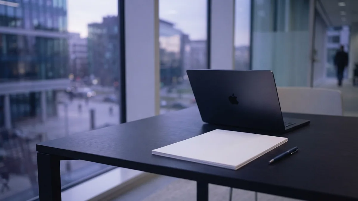 A workspace prepared for an EIN application Neat business workspace with blank papers and a pen beside a window