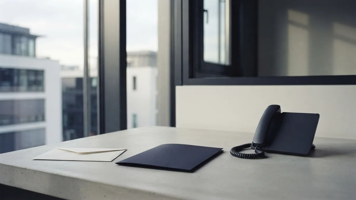 Preparing business paperwork for filing Plain envelope and business folder arranged on a quiet office desk