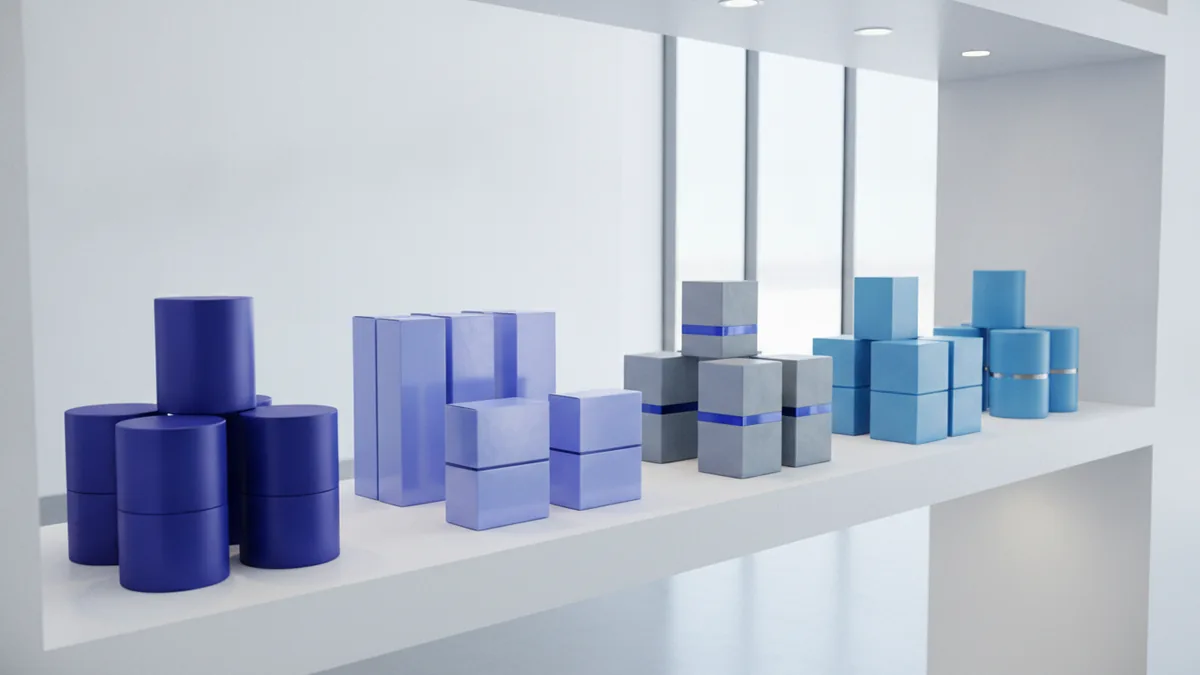 Distinctive product packages arranged together to show clear market positioning