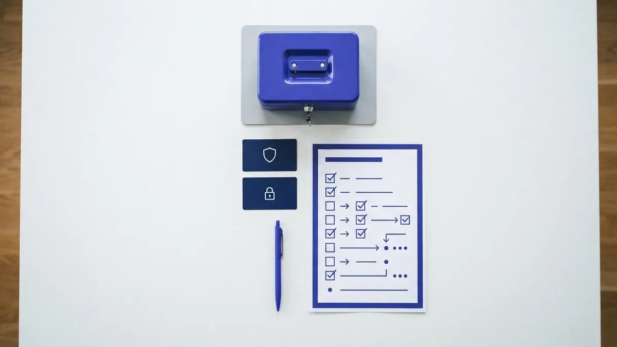 A clear process for ethical decisions Privacy planning desk with locked box, access cards, and a neat checklist