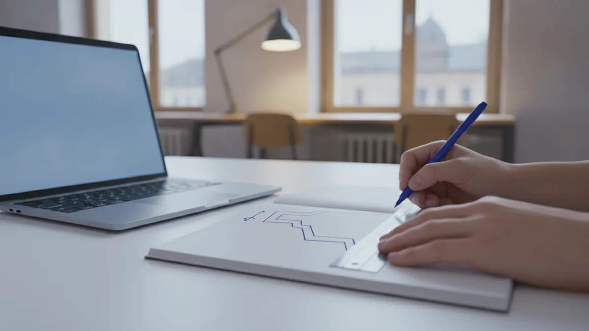 Roadmap planning on a notebook beside a laptop