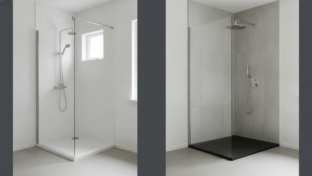 Stall vs walk-in showers Two shower styles compared: stall and walk-in with low threshold