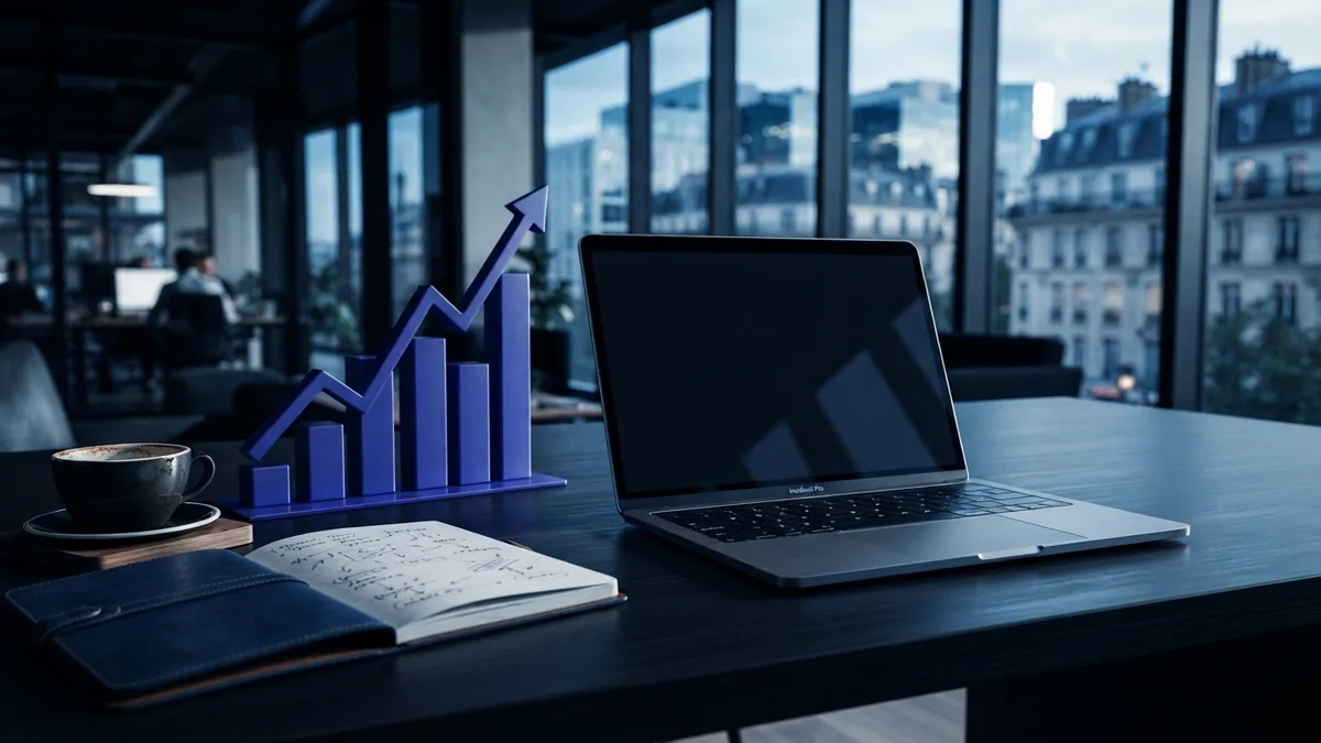Business workspace showing growth trends in digital marketing careers and earnings