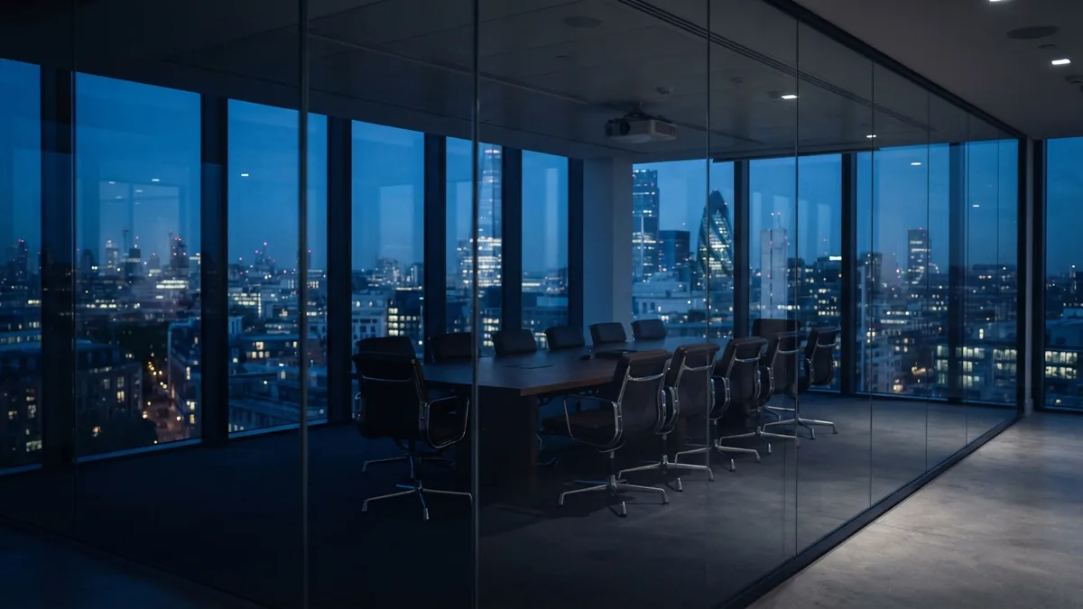 European boardroom at dusk for reviewing total business tax liability