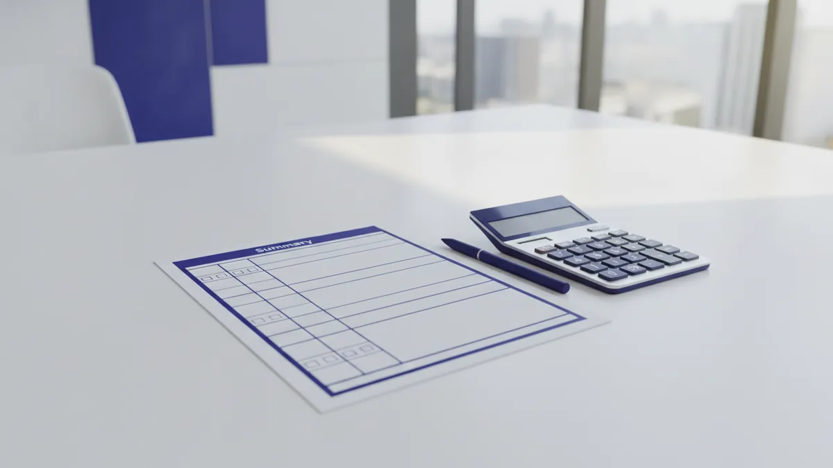 Calculator beside a financial summary for calculating taxable income