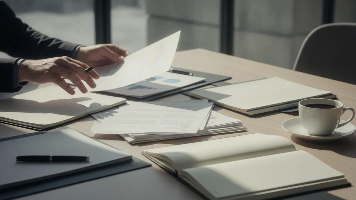 Hands reviewing ownership change paperwork at a table