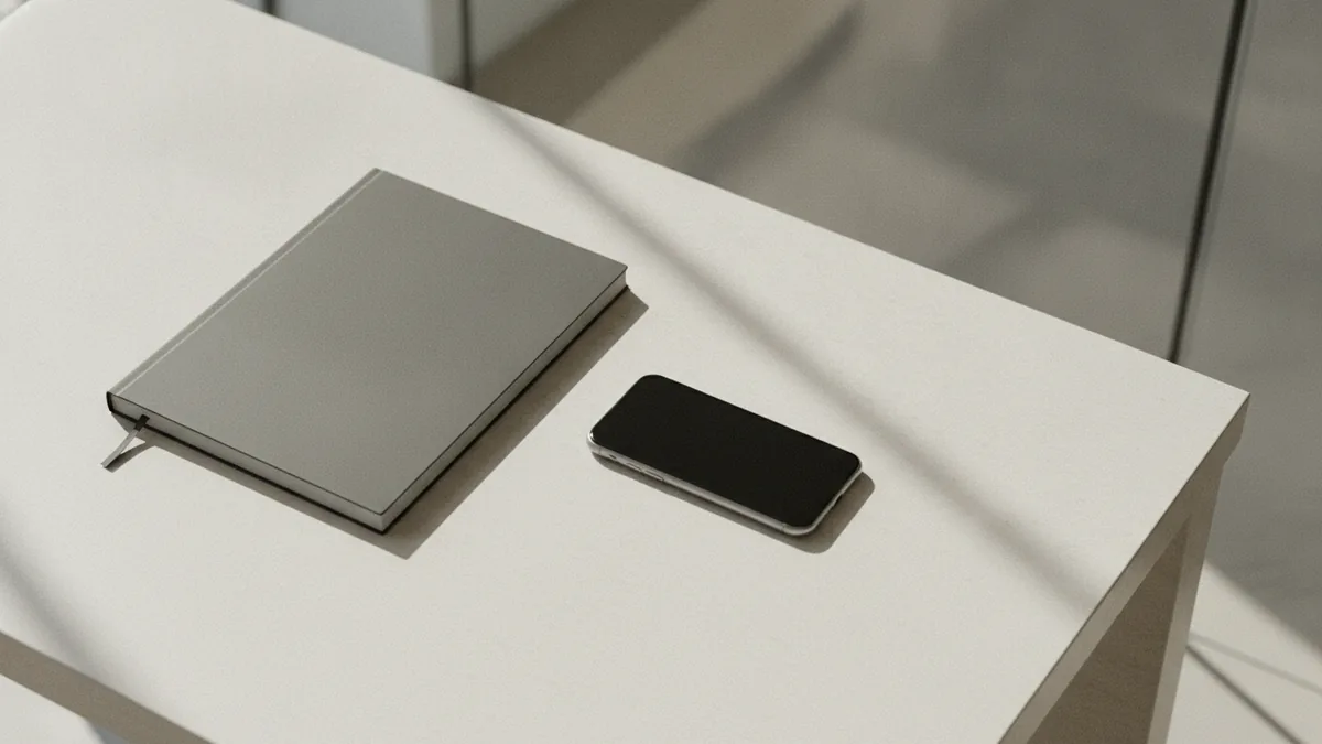 Compare account tools Notebook and smartphone on a desk for comparing TikTok account options