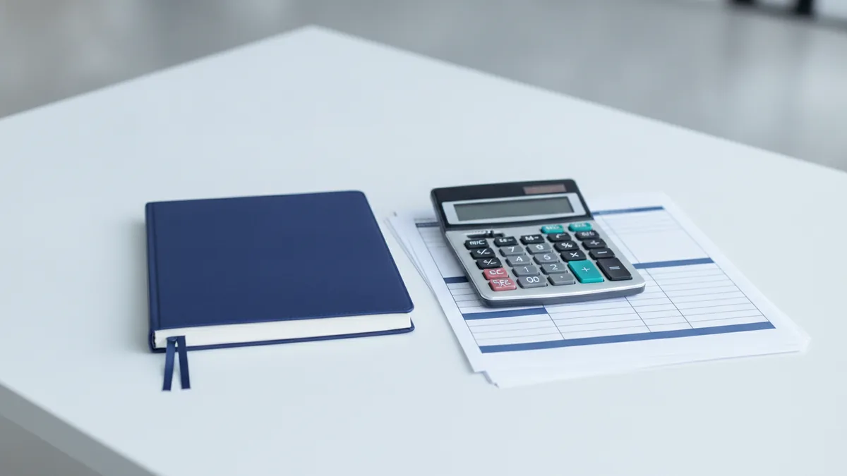 A notebook and calculator on a desk, representing planning and budgeting for daycare