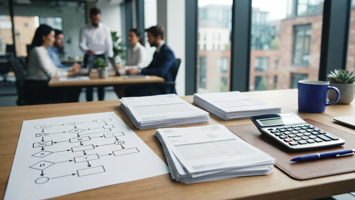 Business credit building checklist Step-by-step business credit checklist beside invoices and payment records