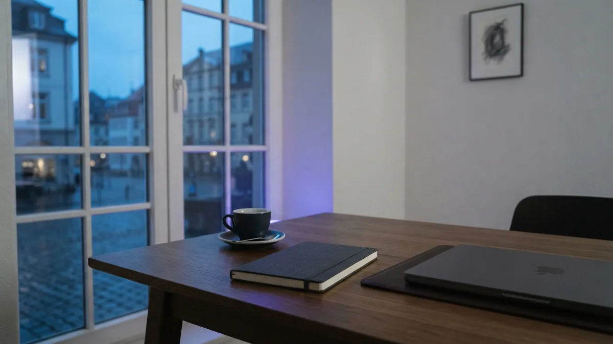 Minimal home office desk showing a careful, focused approach to bootstrapping a business