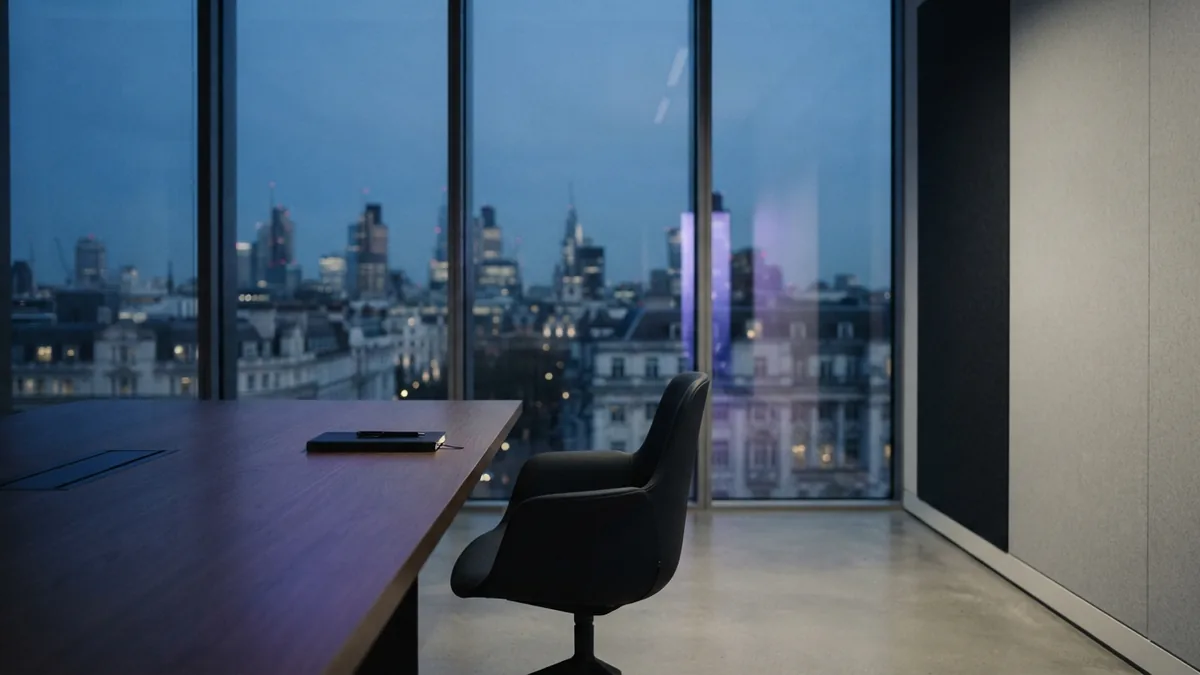 Modern European boardroom with city views prepared for a focused investor meeting