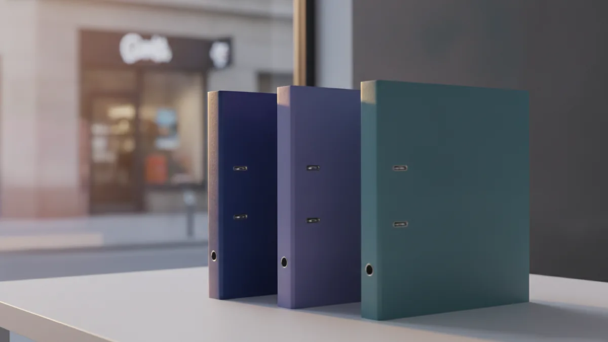 Color-coded folders representing different startup loan options for a business