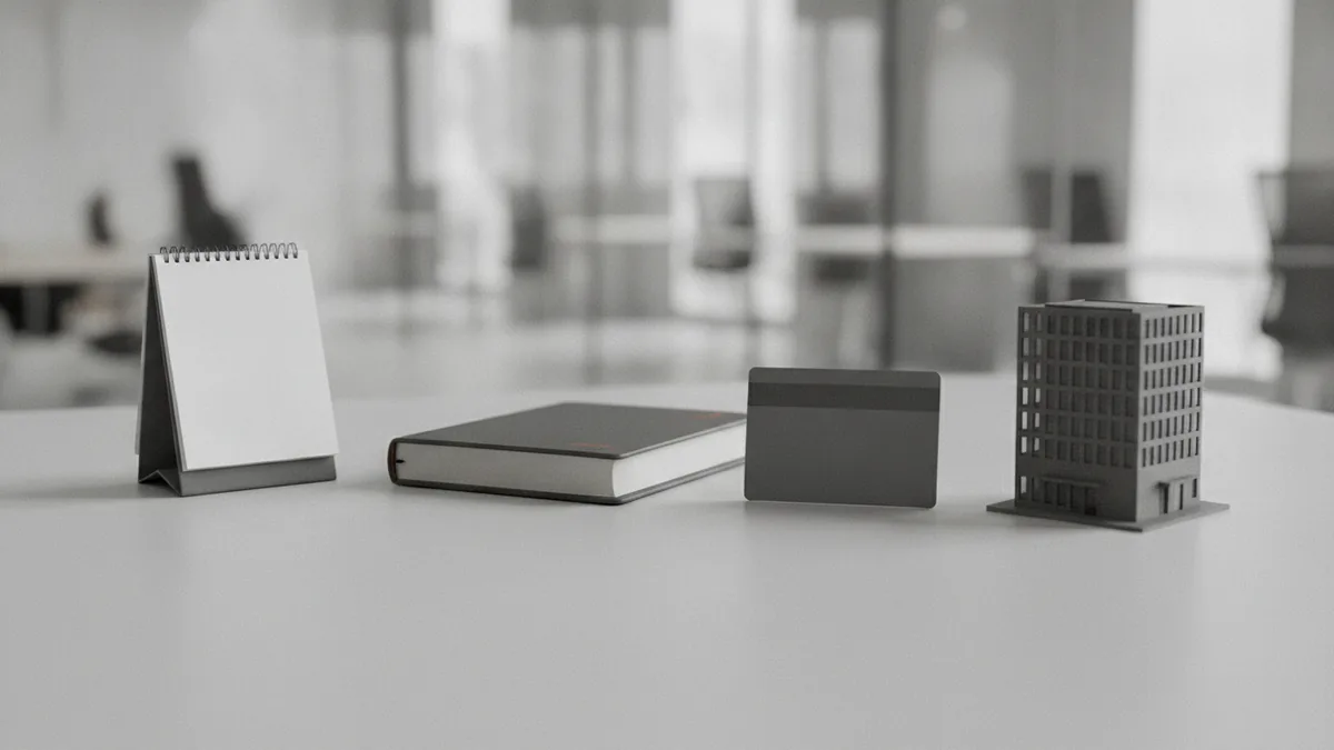Financing options shown by tools like a ledger and calendar