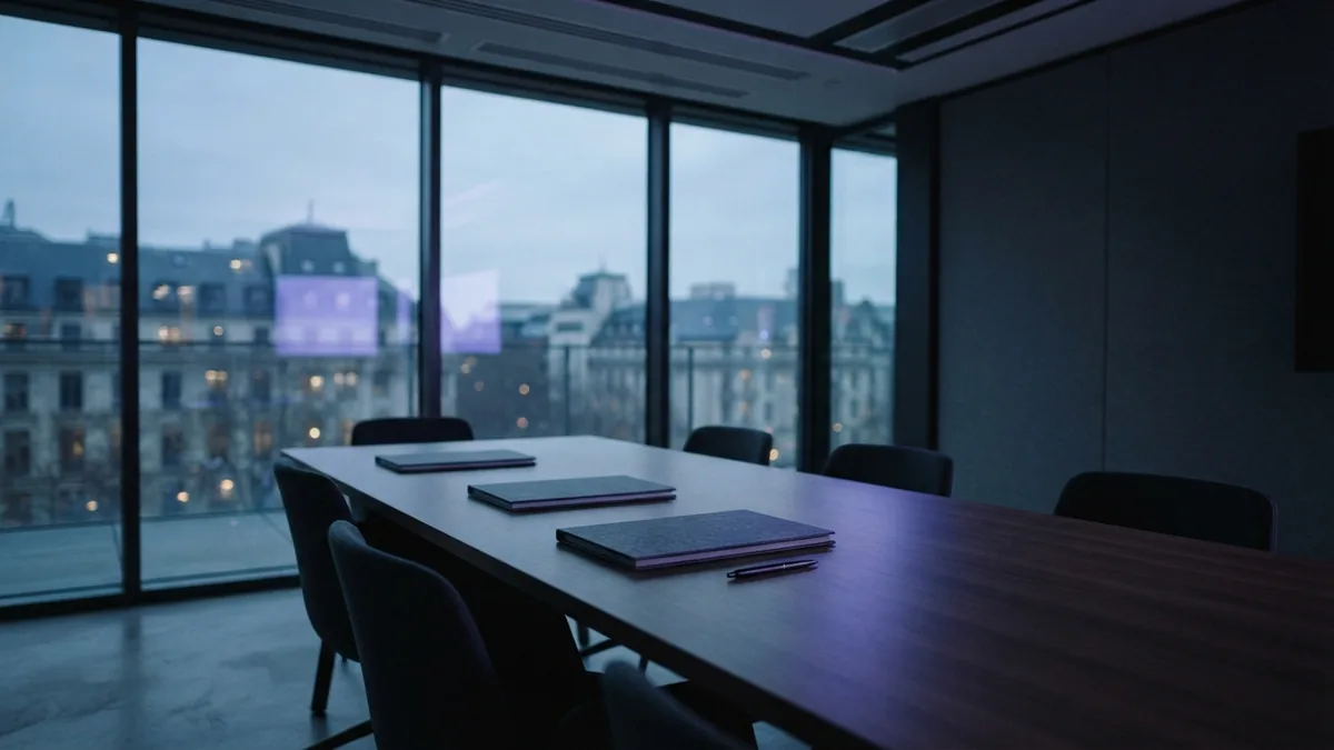 Empty European meeting room for reviewing business grant eligibility