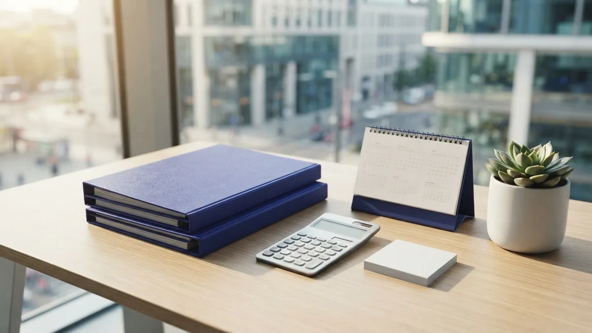 Quarterly business credit review with reports, notes, and calculator