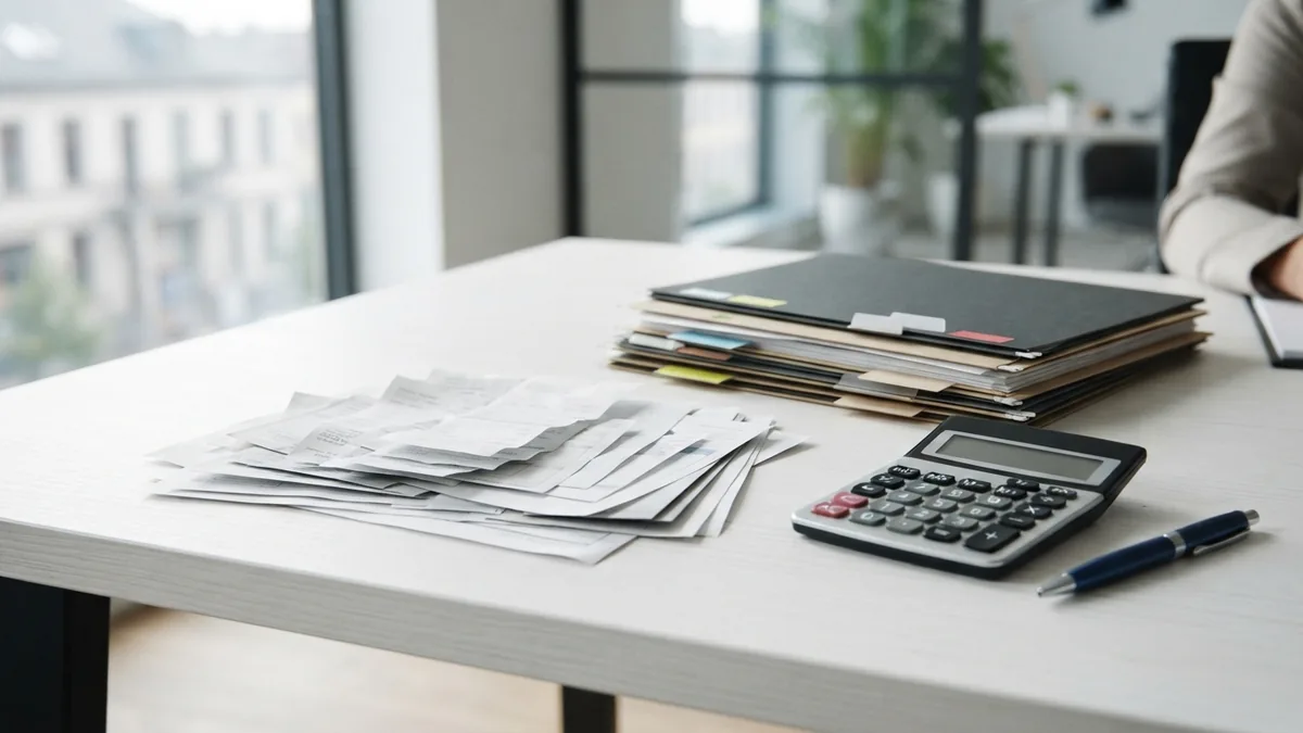Fixing business credit errors Business owner planning credit corrections with records and calculator