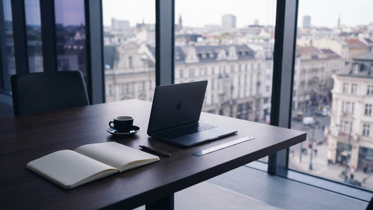 Minimal boardroom table set for building a focused business funding plan