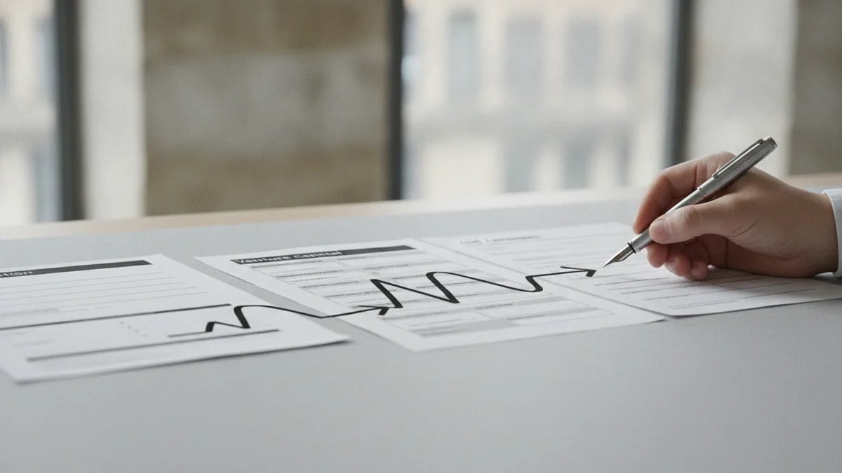 Compare funding types Documents and pen showing a structured plan for funding choices