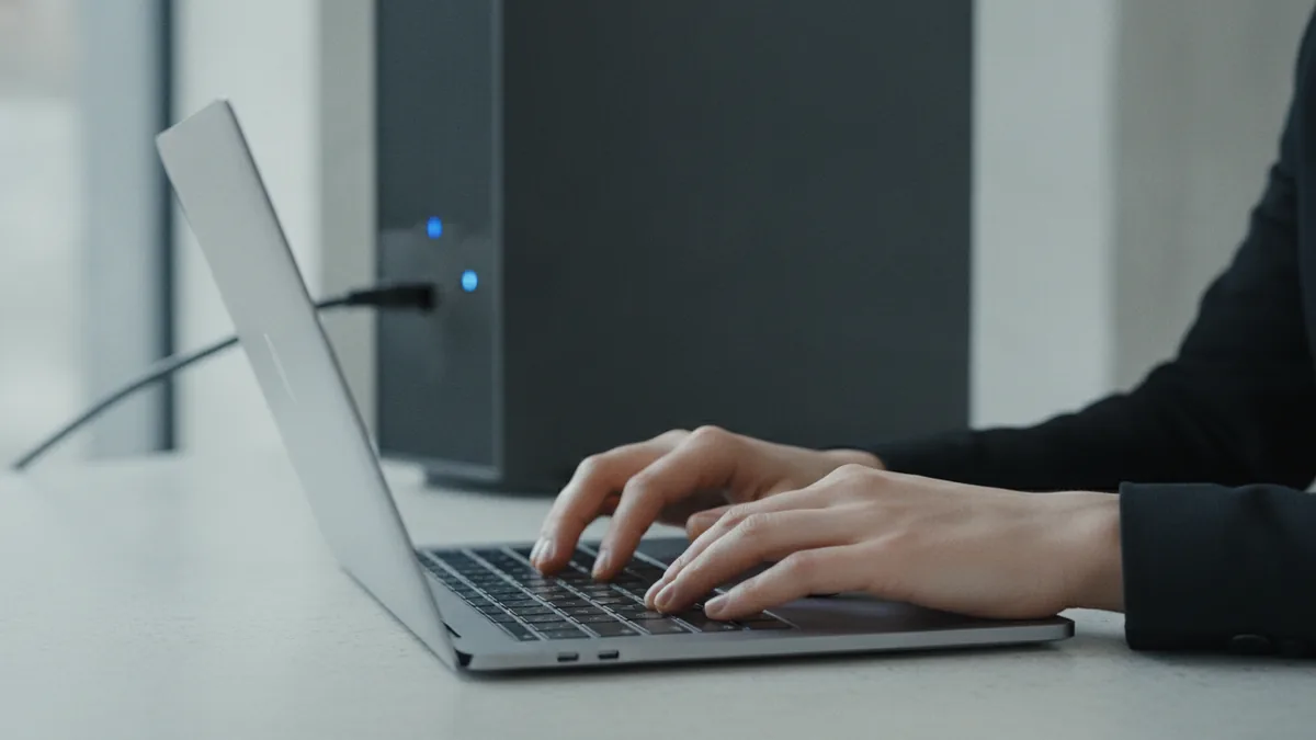 Recovery tools in action Hands ready on a keyboard while preparing for Windows recovery options