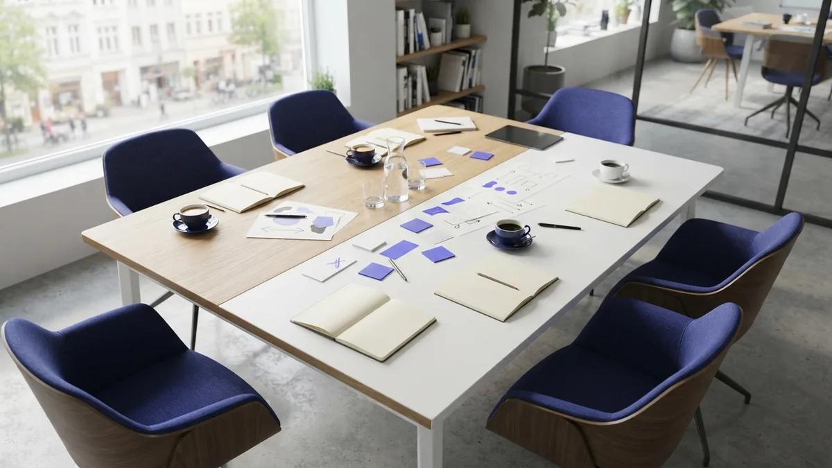 Creative team workspace arranged for planning, discussion, and shared work