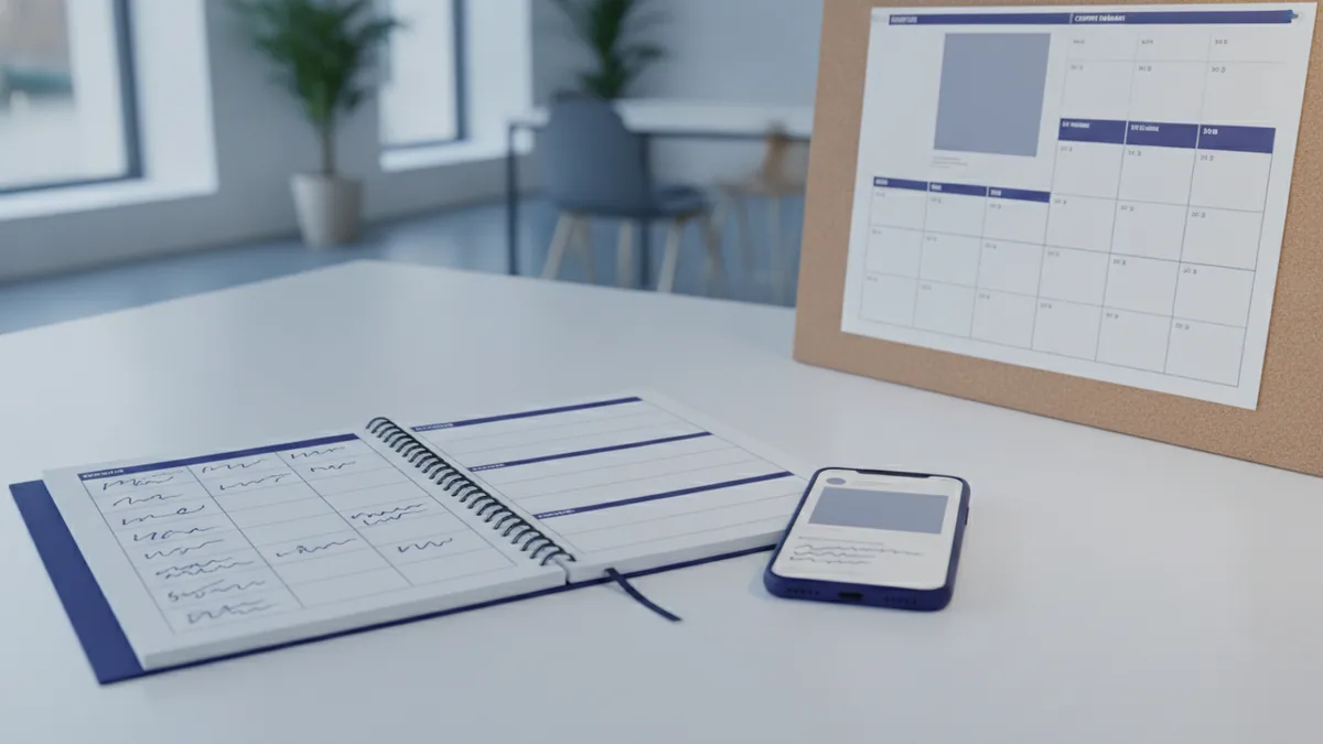 Notebook-based weekly practice plan for content and marketing tasks
