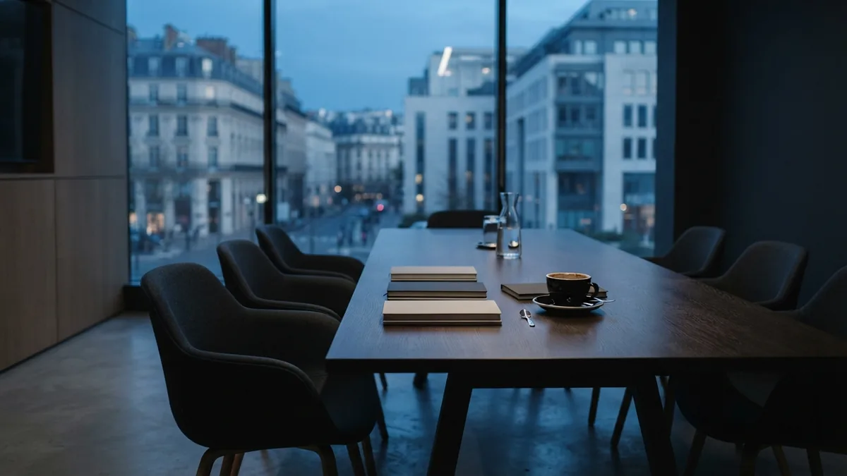 Quiet boardroom prepared for a team managing a business Facebook presence