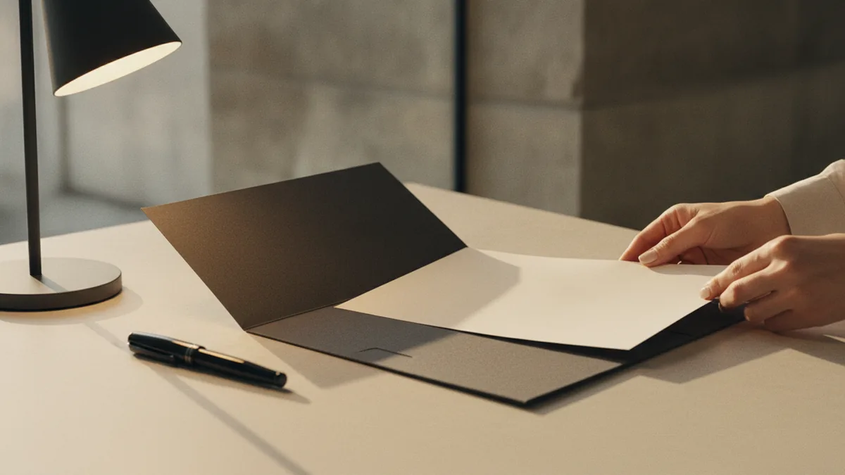 Hands organizing an executive summary page for a franchise business plan.