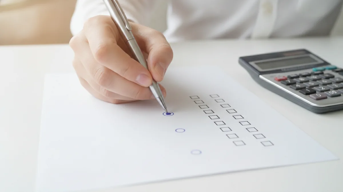 Executive summary clarity A pen and notes beside calculations for an executive summary