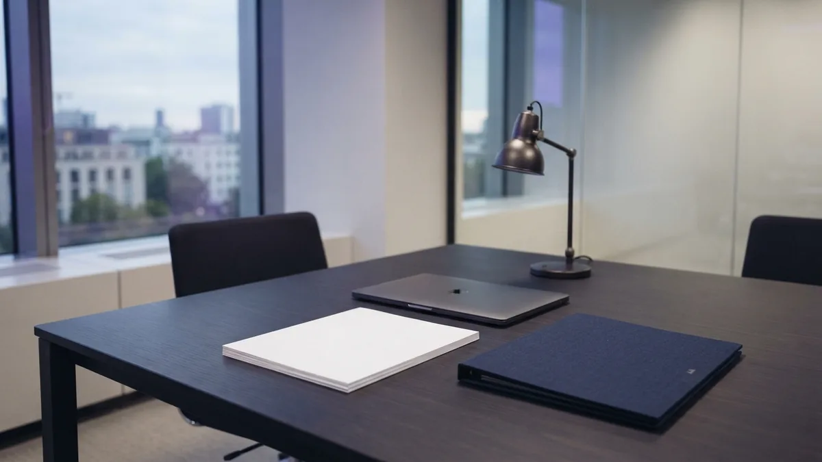 Preparing application documents Organized boardroom table for preparing woman-owned business documents