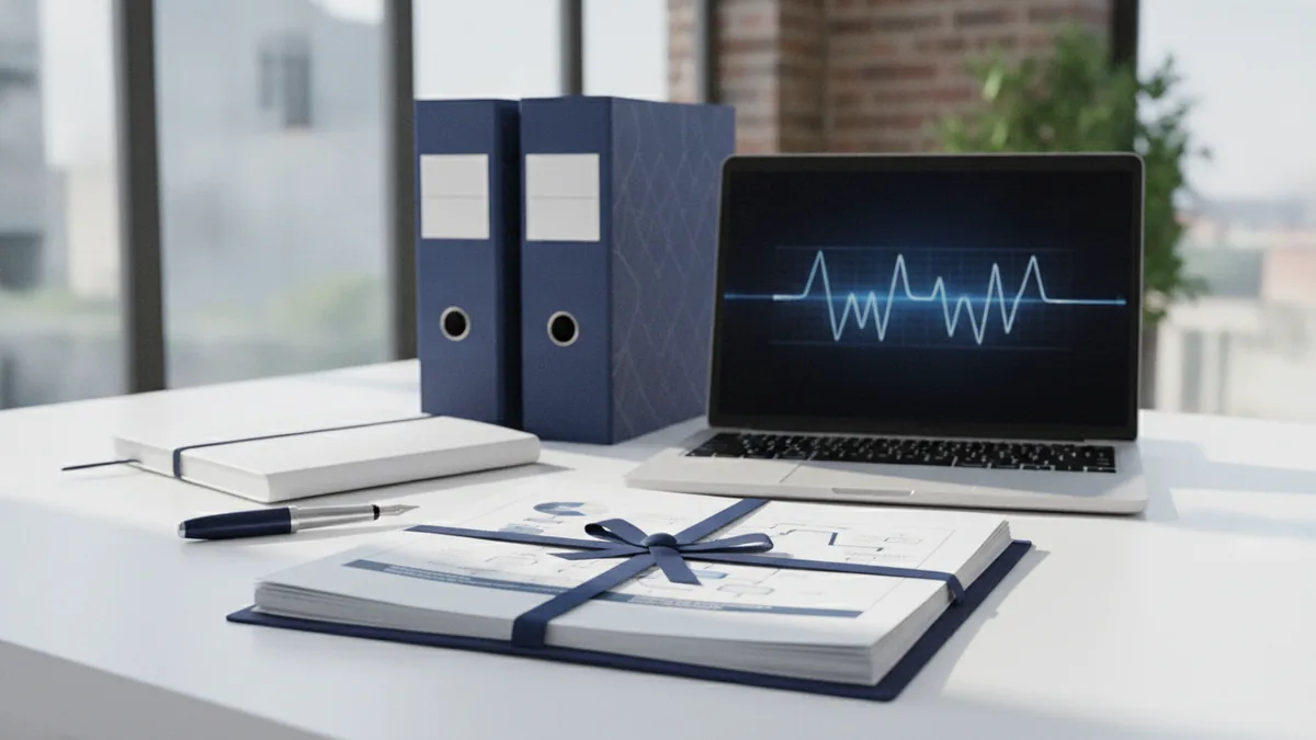 Business formation documents arranged beside a laptop and pen on a desk